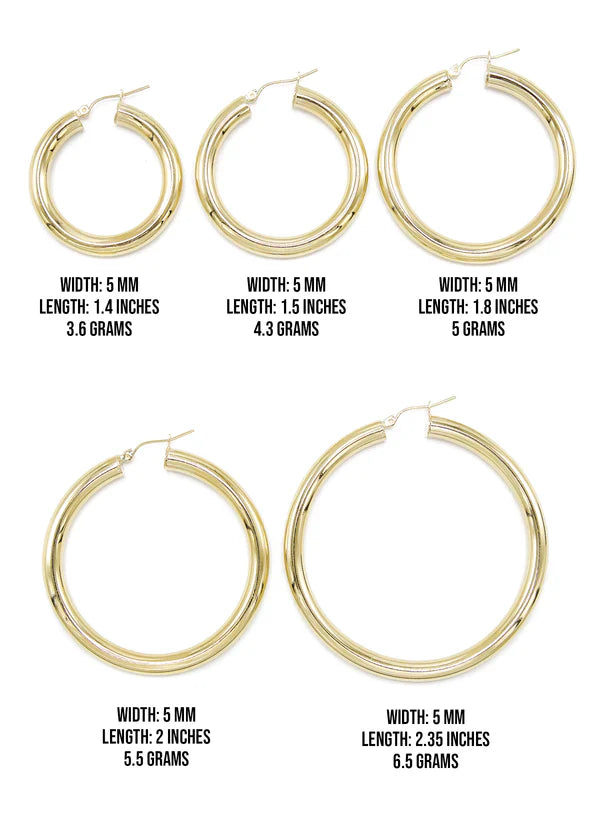 10K Womens Gold Hoop Earrings | Customizable Size | 5MM
