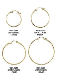 10K Womens Gold Hoop Earrings | Customizable Size | 1.5MM