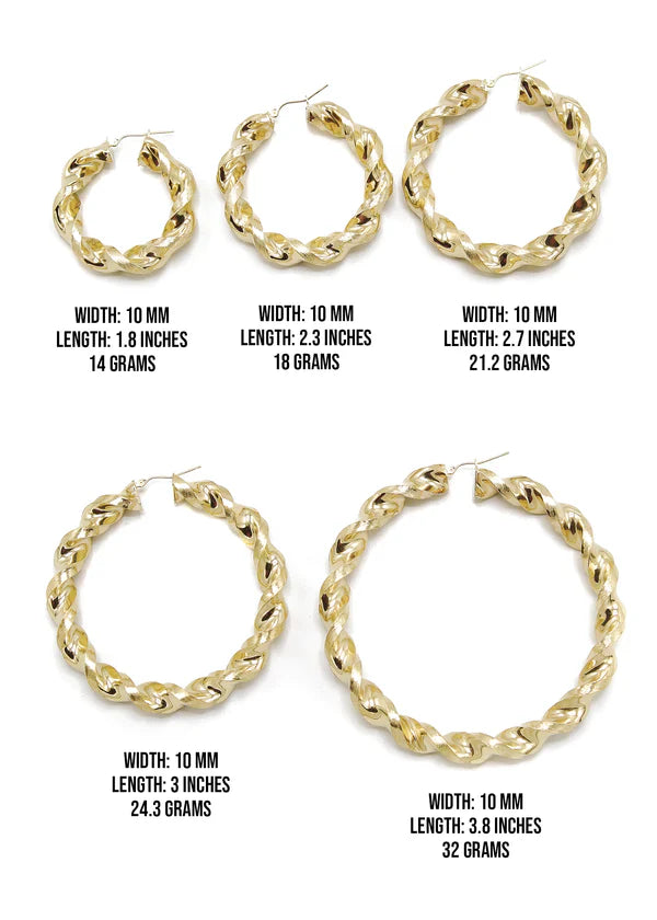 10K Womens Gold Hoop Earrings | Customizable Size | Width 10MM