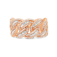 Mens Round and Baguette Diamond Cuban Pinky Ring | 14K Rose Gold | 1.50CTW