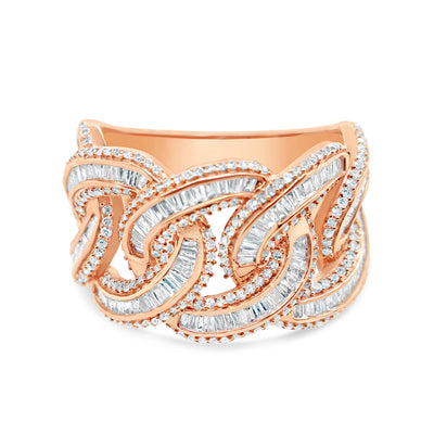 Mens Round and Baguette Diamond Cuban Pinky Ring | 14K Rose Gold | 1.50CTW