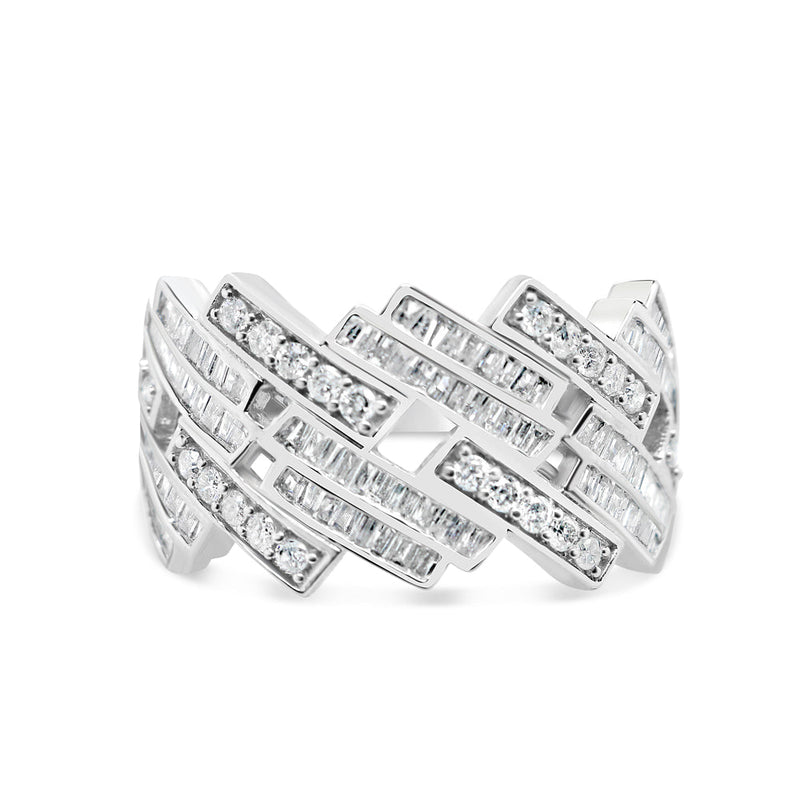 Mens Round and Baguette Diamond Cuban Pinky Ring | 14K Gold Tri-Color Available | 1.09CTW