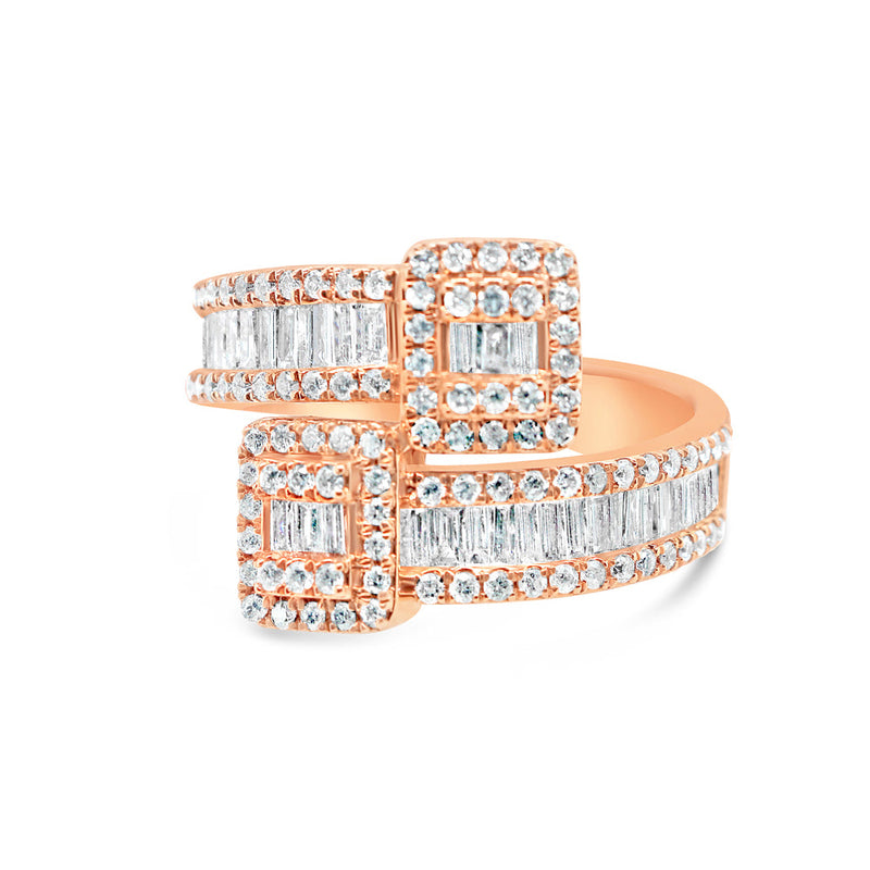 Gold Cocktail Round and Baguette Diamond Ring | 14K | 1.53CTW