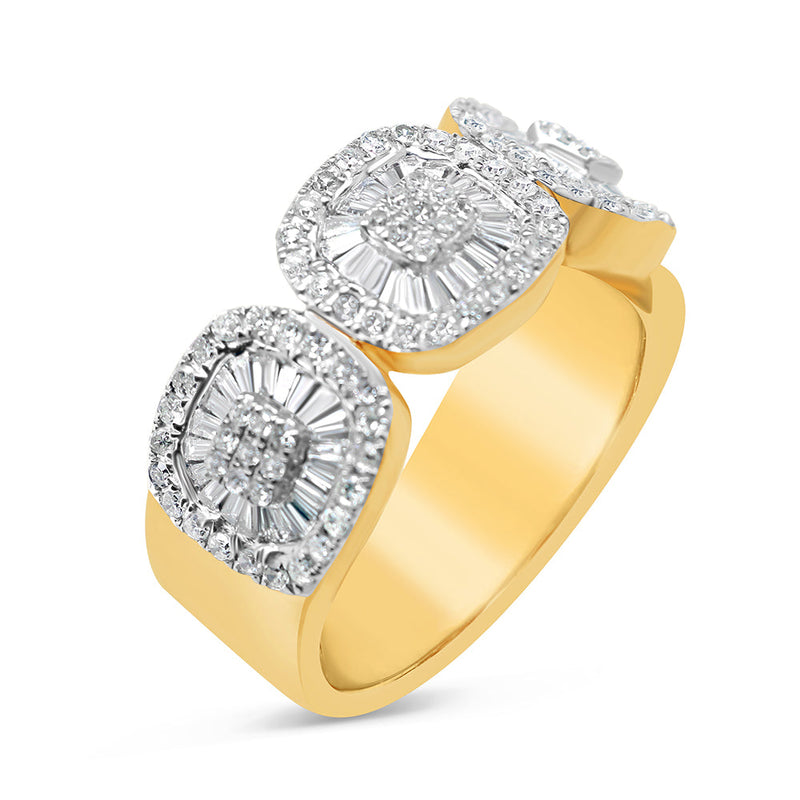 Mens Gold Round and Baguette Diamond Ring | 14K | 1.9 CTW