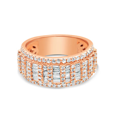 Mens Gold Round and Baguette Diamond Ring | 14K | 7.04 CTW