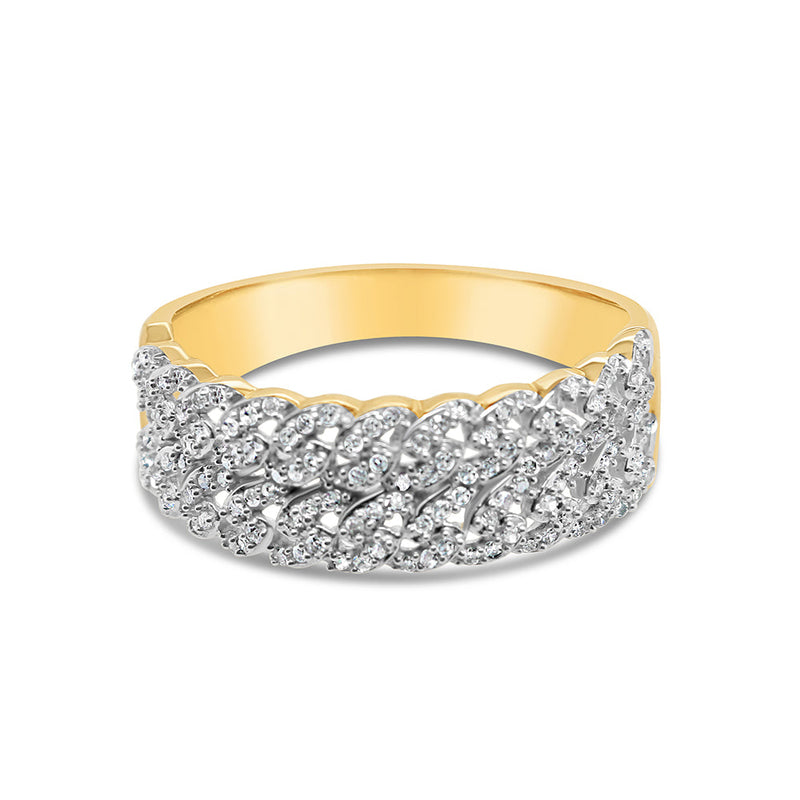Mens Gold Diamond Double Row Miami Cuban Link Ring  - Multiple Sizes 10K