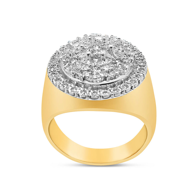 Mens Gold Diamond Big Round Pinky Ring | 10K Yellow Gold | 2.00CTW