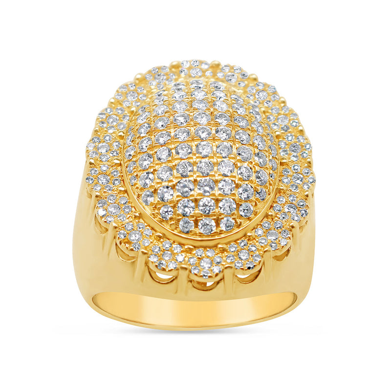 Mens Gold Diamond Big Oval Pinky Ring | 14K Yellow Gold | 4.00CTW