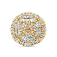 Mens Gold Round and Baguette Diamond "A" Letter Pinky Ring | 14K Yellow Gold | 2.00CTW