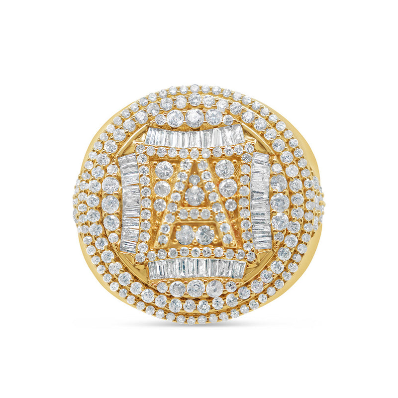 Mens Gold Round and Baguette Diamond "A" Letter Pinky Ring | 14K Yellow Gold | 2.00CTW