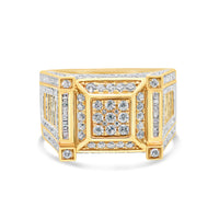 Mens Gold Baguette and Round Diamond Square Risen Pinky Ring | 14K Yellow Gold | 1.80CTW