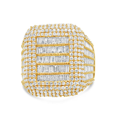 Mens Gold Baguette and Round Diamond Pinky Ring | 14K Yellow Gold | 4.36 CTW