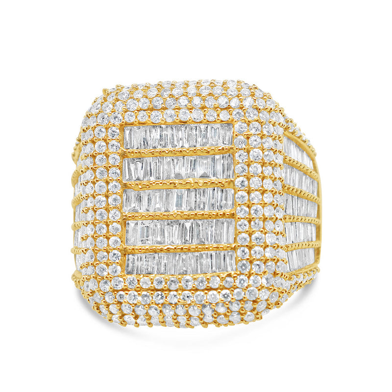 Mens Gold Baguette and Round Diamond Pinky Ring | 14K Yellow Gold | 4.36 CTW
