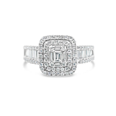 Gold Diamond Layered Square Engagement Ring | 14K | 0.9CTW