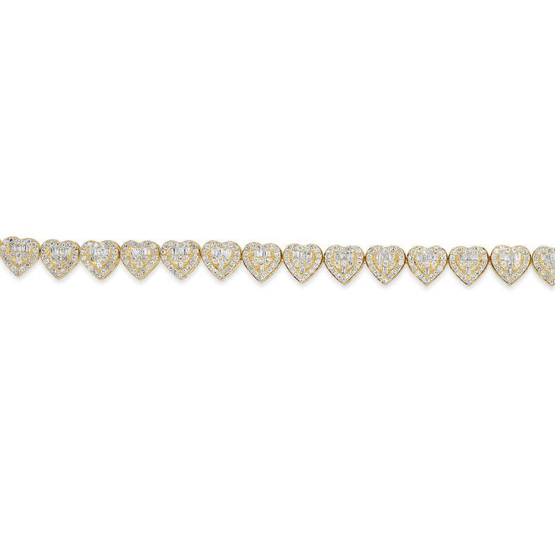 14K Gold 3.00CT Baguette and Round Diamond - Heart Bracelet