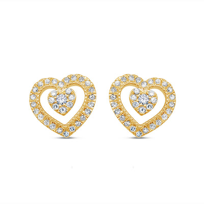 14k Gold Heart Diamond  Earrings 9.8mm 0.30 CTW