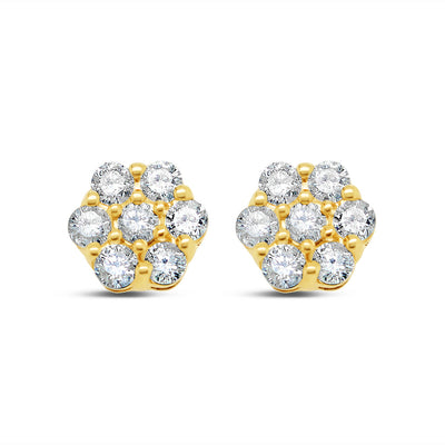 14k Gold Diamond Flower Earrings 6.0mm 0.60CTW