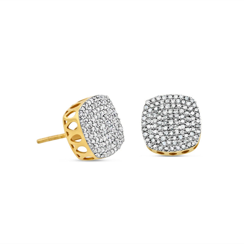 10k Gold Diamond Square Earrings 11mm .81CT