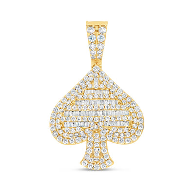 Spade - Round and Baguette Diamond Charm Pendant | Yellow Gold | 1.56 CTW | 14K