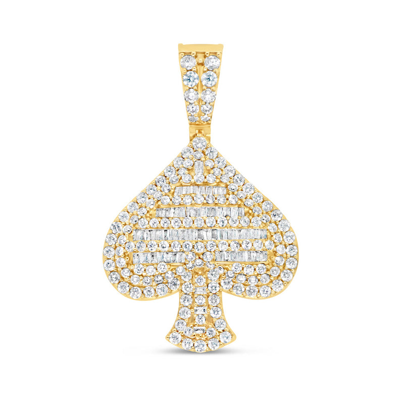 Spade - Round and Baguette Diamond Charm Pendant | Yellow Gold | 1.56 CTW | 14K