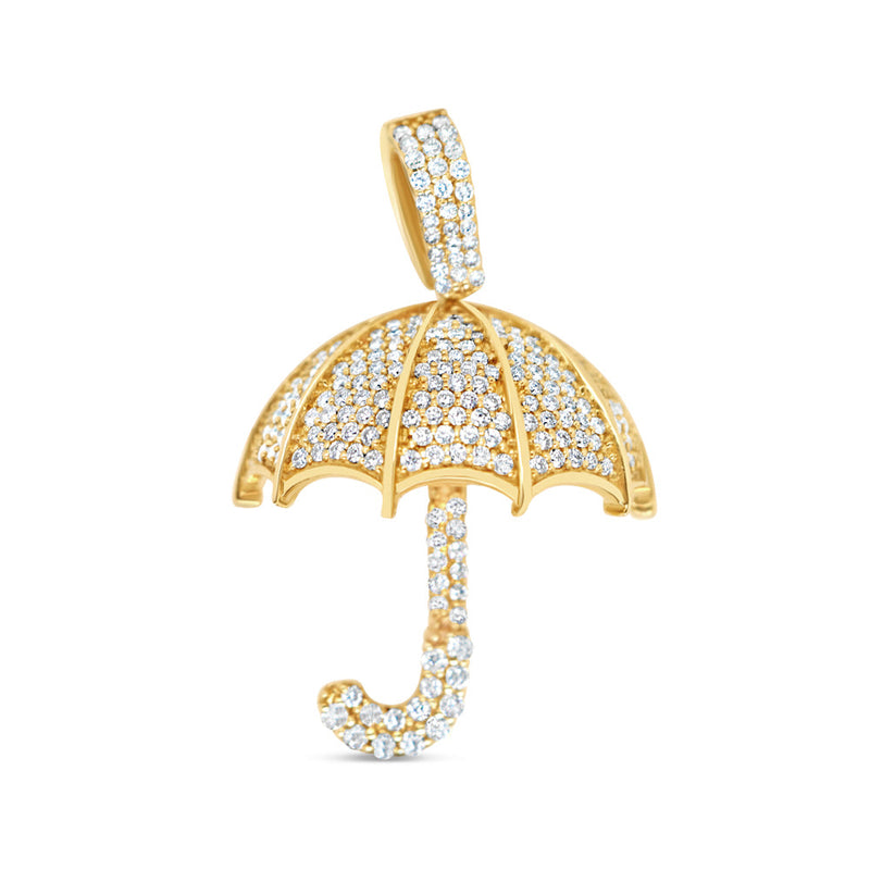 Small Umbrella - Yellow Solid Gold Diamond Pendant | 0.45CTW | 14K | 17MM