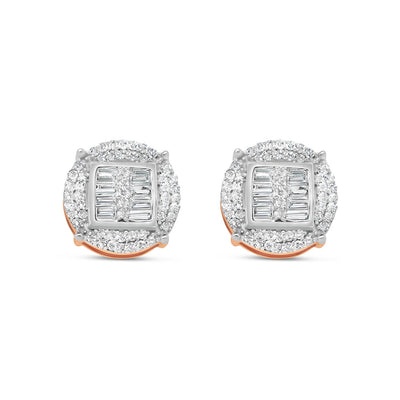 Gold Baguette and Round Diamond Round Earrings | Rose Gold 14K | 0.48CT | 10MM