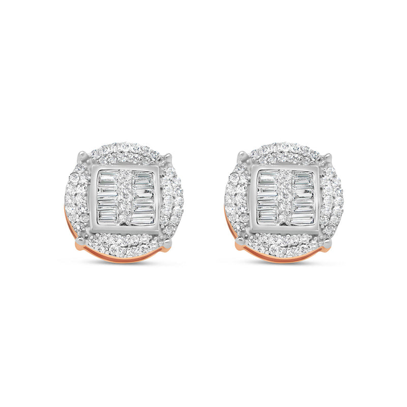 Gold Baguette and Round Diamond Round Earrings | Rose Gold 14K | 0.48CT | 10MM