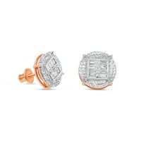 Gold Baguette and Round Diamond Round Earrings | Rose Gold 14K | 0.48CT | 10MM