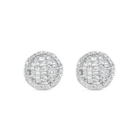 Gold Baguette and Round Diamond Round Earrings | Rose Gold 14K | 0.52CT | 8MM