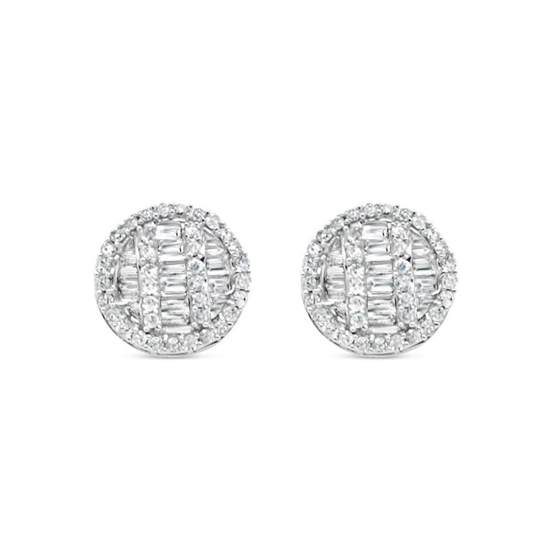Gold Baguette and Round Diamond Round Earrings | Rose Gold 14K | 0.52CT | 8MM