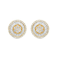14K Yellow Gold | Round and Baguette Diamond Round Earrings | 1.01CTW | 11.2MM