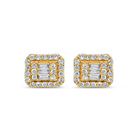 14K Yellow Gold | Round and Baguette Diamond Earrings | 1.07CTW | 10.7MM