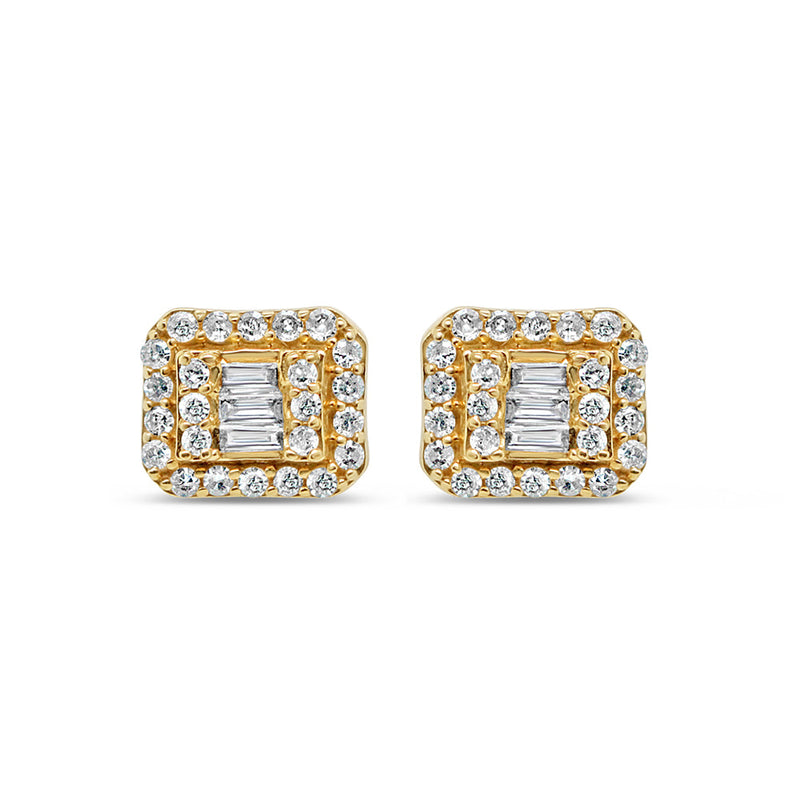 14K Yellow Gold | Round and Baguette Diamond Earrings | 1.07CTW | 10.7MM