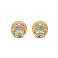 14K Yellow Gold | Round and Baguette Diamond Round Earrings | 0.76CTW | 10.7MM