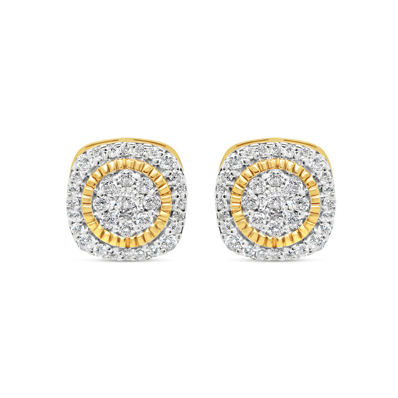 14K Yellow Gold | Diamond Square Earrings | 1.00CTW | 10.08MM
