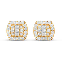 14K Yellow Gold | Round and Baguette Diamond Earrings | 1.07CTW | 10.50MM