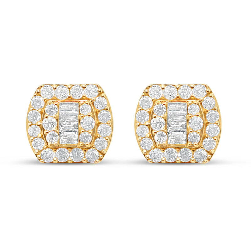 14K Yellow Gold | Round and Baguette Diamond Earrings | 1.07CTW | 10.50MM