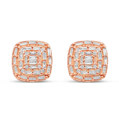 14K Rose Gold | Baguette Diamond Square Earrings | 0.65CTW | 12.59MM