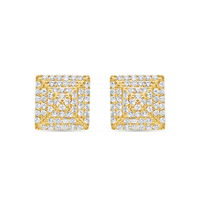 14K Yellow Gold | Diamond Square Earrings | 1.30CTW | 11.07MM