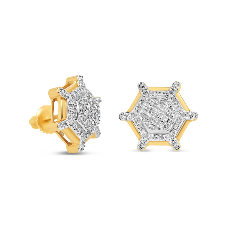 10K Yellow Gold | Diamods Hexigon Earrings | 0.50CTW | 13.30MM