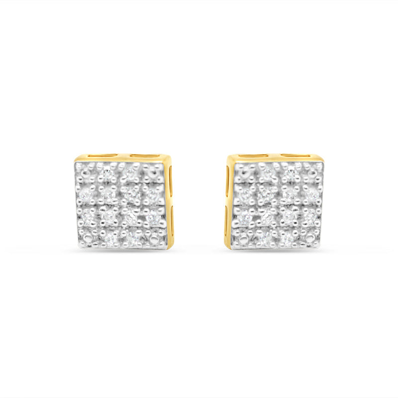 10K Yellow Gold | Diamond Square Earrings | 0.09CTW | 6.22MM