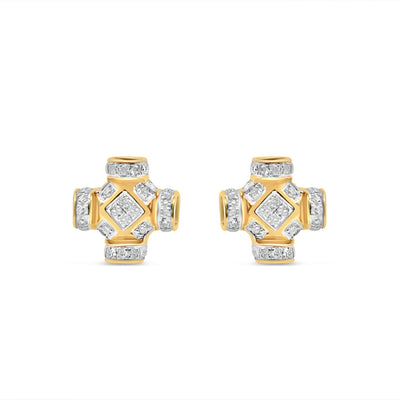10K Yellow Gold | Diamond Square  Earrings | 0.50 CTW | 7.71MM