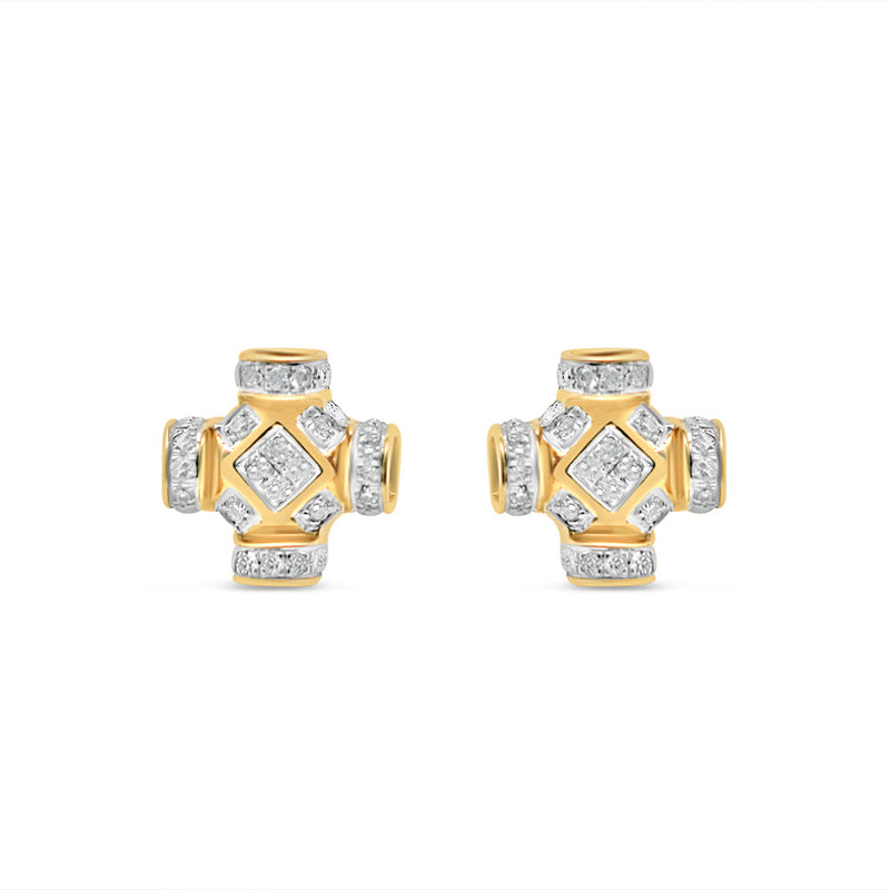 10K Yellow Gold | Diamond Square  Earrings | 0.50 CTW | 7.71MM
