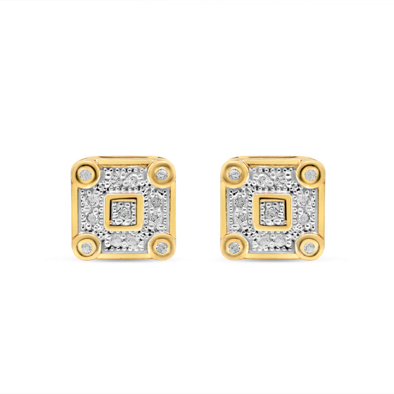 10K Yellow Gold | Diamond Square Earrings | 0.09CTW | 6.66MM