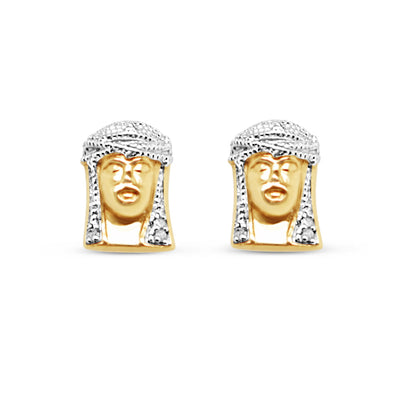10K Yellow Gold | Diamond Jesus Earrings | 0.02CTW | 6.94MM