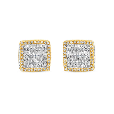 10k Gold Baguette Diamond 3-D Square Earrings 10mm 1.06CTW