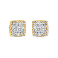 10k Gold Baguette Diamond 3-D Square Earrings 10mm 1.06CTW