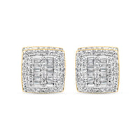 10k Gold Baguette Diamond 3-D Square Earrings 8mm .67CTW
