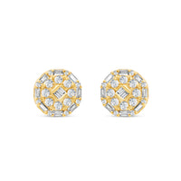 14k Gold Baguette Diamond Round Earrings 9mm 1.23CTW
