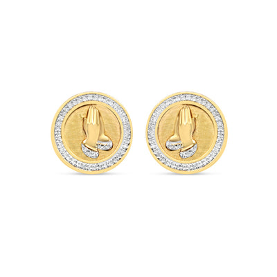10k Gold Diamond Round Prayer  Earrings 13.5mm 0.35CTW
